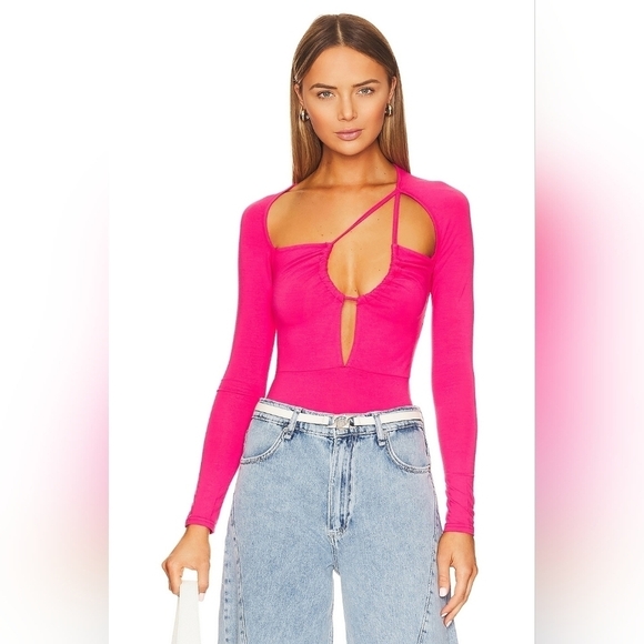 superdown Tops - Superdown Aranza Ruched Bodysuit in Pink, size medium, New with tags